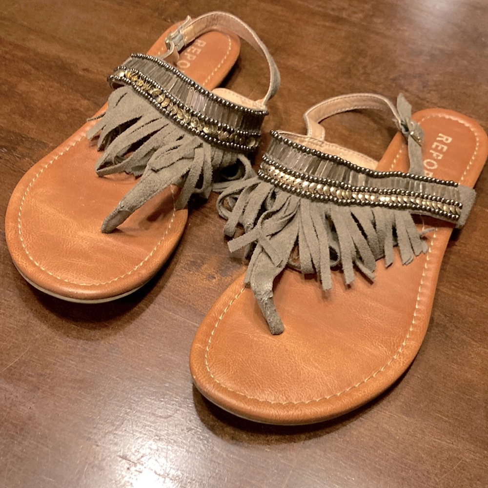 Fringe Olive Green Sandals